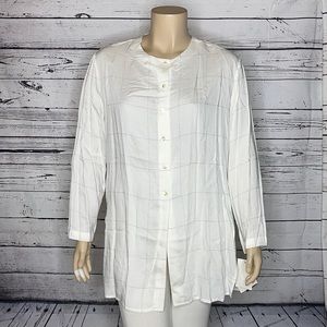 Theo Miles NWT Size 18 White w/ Black Plaid Stitching Button Down Tunic Shirt